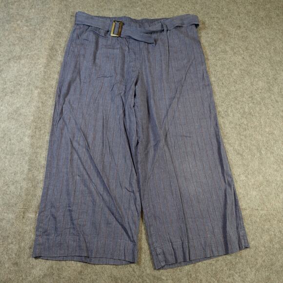J. Jill Pants Womens Large Linen Stretch Wide Leg Crop Beachy Lagenlook Belted - Picture 1 of 10